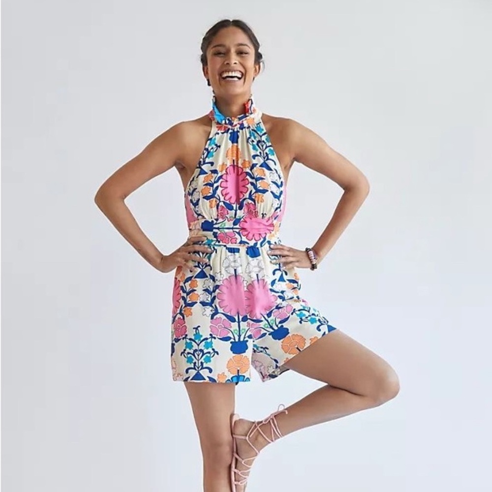 Anthropologie Floral Multicolor Halter Romper